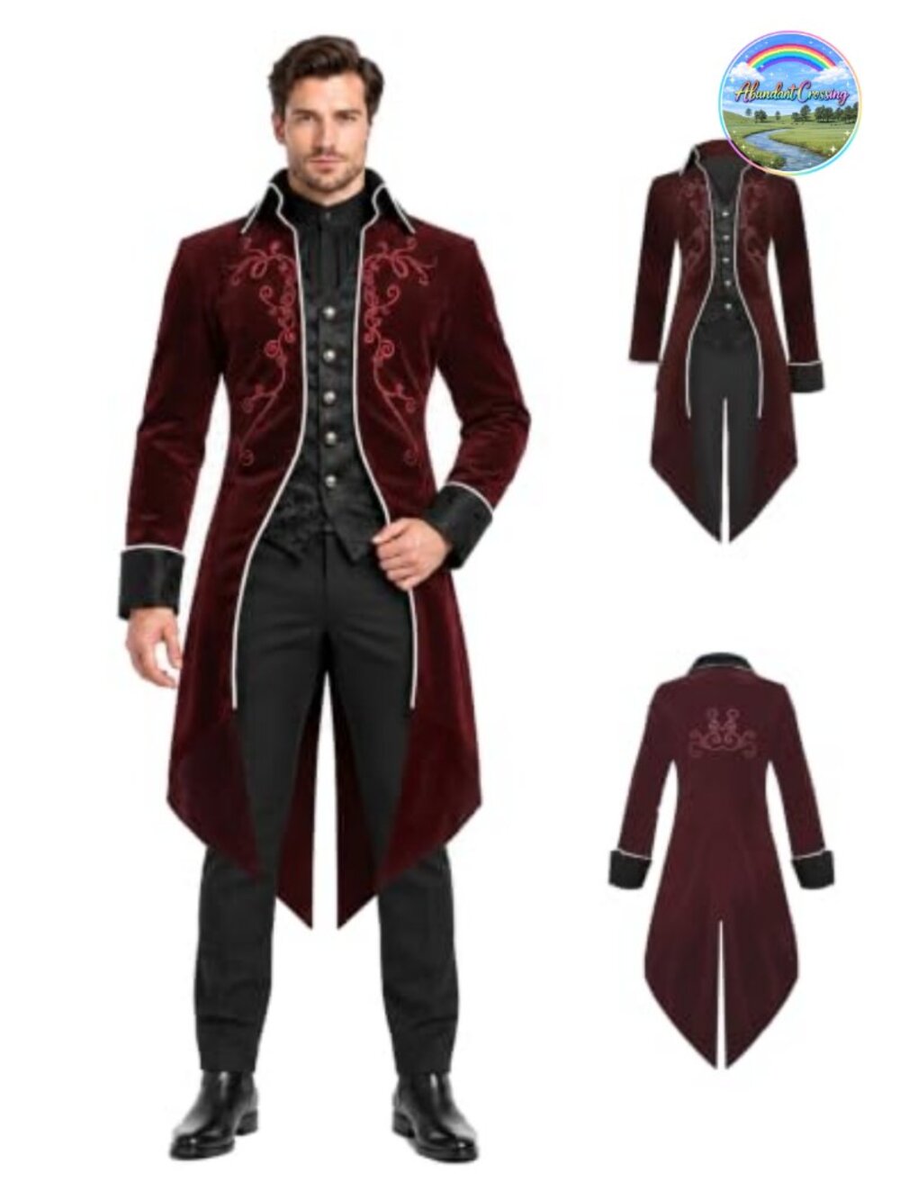 Mens Velvet Renaissance Pirate Vampire Tailcoat Halloween Costume Jacket